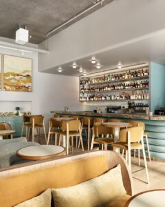 bar space with high tops and bar